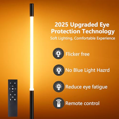 NUÜR Modern Black Floor Lamp, Dimmable LED Standing Lamp with Remote - style: Slim Linear Floor Lamp