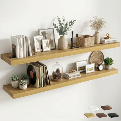Venusmiles 12 inch Deep Floating Shelves for Wall, 72" Wide, Oak, 2-Pack - color: Oak Finish, size: 72"w x 12"d, 2p