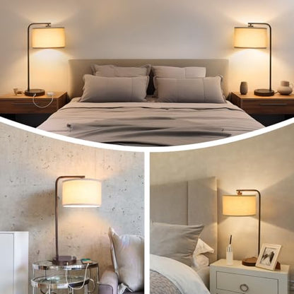Tall Table Lamps Set of 2, Fully Dimmable Bedside Lamp with USB C+A Ports - color: Brown 2 Pack