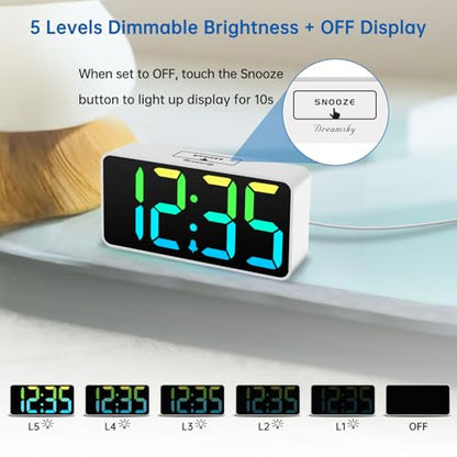 DreamSky Small Digital Alarm Clock for Bedroom, RGB Desk Clock for Kid Girl - color: White Case Rgb Digits