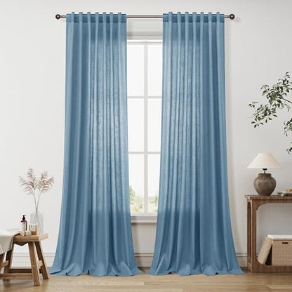 BOODII Linen Curtains 84 Inch Long for Living Room Blue 2 Panels - color: Blue, size: 52"W x 84"L (Pack of 2)