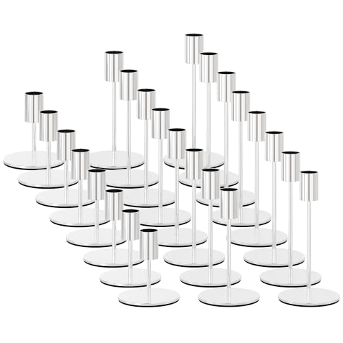 zeochyni Silver Candlestick Holders Set of 24 for Wedding Party Decoe - color: Silver, size: Set of 24