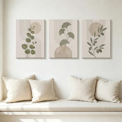 CUQQI Neutral Abstract Wall Art Set, Sage Green Canvas Prints 16x24In - color: Olive Gold, size: 24" H x 16" W x 3Pcs