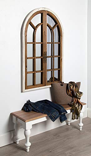 Kate and Laurel Boldmere Large Traditional Wood Windowpane Arch Mirror, 28x44, Rustic Brown and White - color: White/Brown, size: 44"L x 28"W