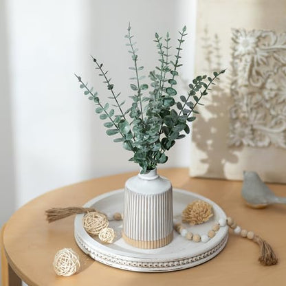 Hanobe Round White Candle Tray Holder for Coffee Table, Beaded Edge