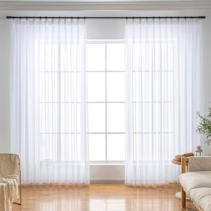 White Sheer Curtains 95 Inches Long Pinch Pleat Ceiling Curtains & Drapes - color: Bright White, size: 54"W x 95"L (Pack of 2)