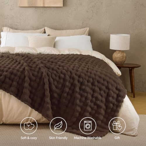 BEDELITE Chocolate Brown Fleece Bubble Throw Blanket for Couch, 50x60 Inch - color: Chocolate Brown, size: Throw(50"x60")