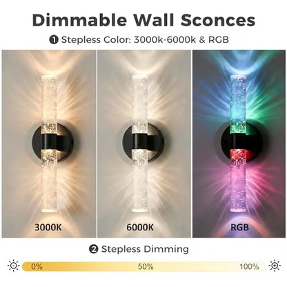 Battery Operated Wall Sconces Set of 2, 10000mAh Rechargeable Wall Light - color: Black, size: 18 inch