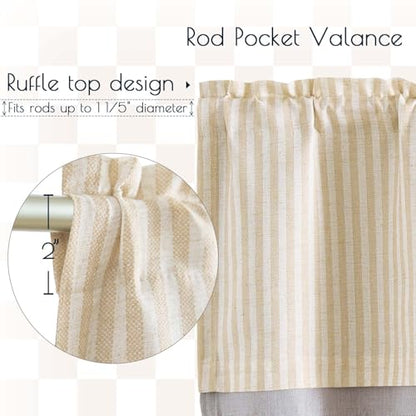 jinchan Stripe Linen Kitchen Valance Curtain, 50x16, 1 Panel, Beige - color: Boxter Striped | Beige on Linen, size: 50"W x 16"L (Pack of 1)