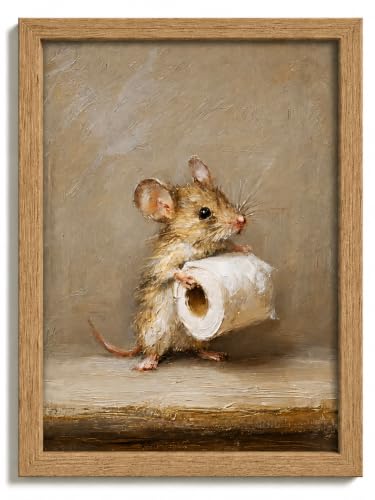 Framed Cute Mouse With Toilet Paper Canvas Wall Art,Funny Animal Bathroom Oil Painting,Vintage Mouse Print Wall Decor,Whimsical Wildlife Picture Poster,Adorable Rodent Artwork Home Decoration - color: Bathroom Rats, size: 10"L x 8"W