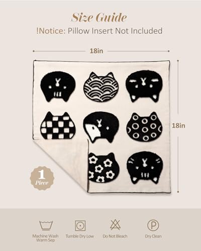 Embroidered Throw Pillow Cover 18x18 Inch, Cat Heads - color: Cat Heads, size: 18" x 18" (Pack of 1)