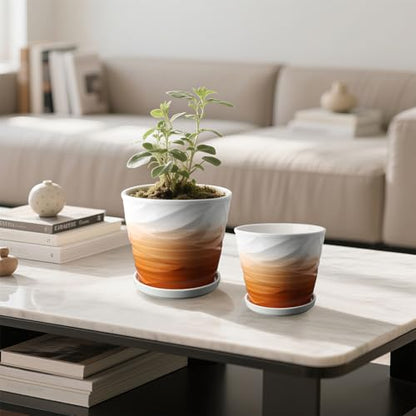 Ceramic Plant Pot, 6.7 + 5.5 Inch, Khaki + White - color: Khaki + White, size: 6.7 + 5.5 Inch-2 Pack
