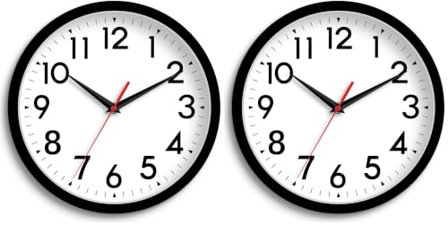 DAXSMY Wall Clock 8 Inch Silent Non-Ticking Battery Operated - Small Analog Clock for Bedroom, Office, Kitchen, Bathroom - Modern Minimalist Decorative Clock (Black) (Pack of 2) - color: A-black, size: 8" (Pack of 2)