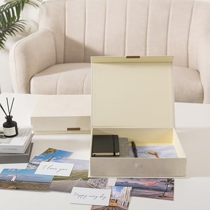 Soul & Lane - Letter Keepsake Storage Box, Magnetic Lid, Set of 2, Beige - color: Beige