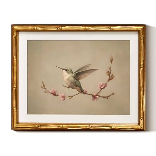 InSimSea Gold Bamboo Framed Wall Art, Vintage Spring Bird Prints, 11x14In - color: Birds on Tree Branches