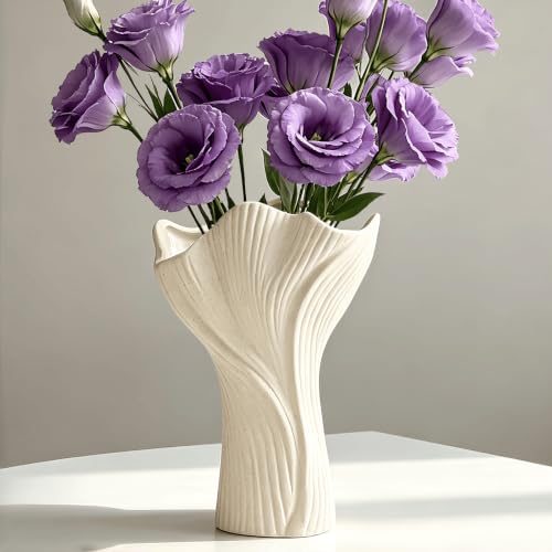 Ceramic Vase for Home Decor, Matte Beige Modern Farmhouse Vase