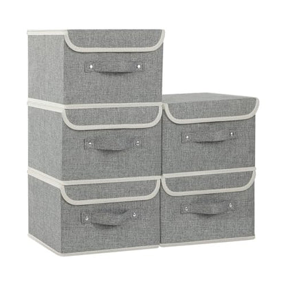 Foldable Fabric Storage Cubes with Lids,Grey 10.2x7.9x6.7in,5 Pack - color: Grey, size: 10.2x7.9x6.7in(5-pack)