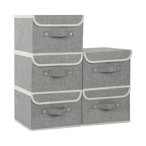 Foldable Fabric Storage Cubes with Lids,Grey 10.2x7.9x6.7in,5 Pack - color: Grey, size: 10.2x7.9x6.7in(5-pack)