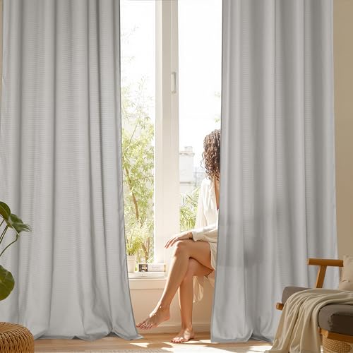 NICETOWN Semi Sheer Curtains 84 Inch Length 2 Panels Set for Living Room - color: Silver Grey, size: 52"W x 84"L (Pack of 2)