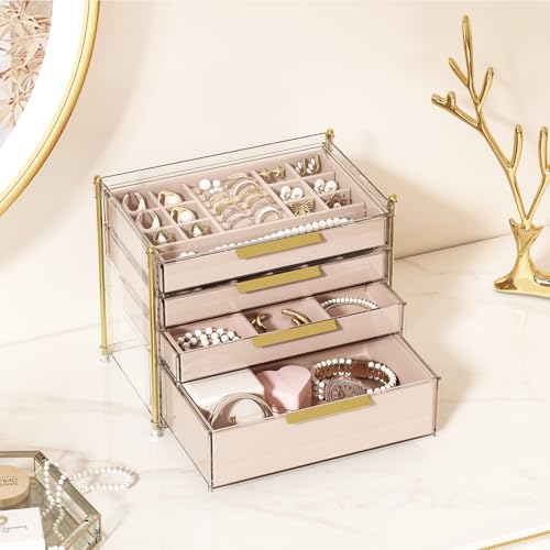 FOLLOWIN Jewelry Box for Women, 4 Drawers Jewelry Organizers and Storage
