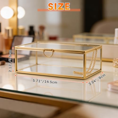 Vintage Glass Jewelry Box with Lid 5.7'' x 3.5'' x 2.2''