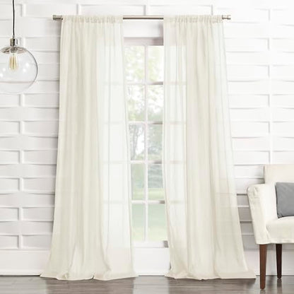No. 918 Tayla Crushed Texture Semi-Sheer Rod Pocket Curtain Panel, 50" x 84", Cream Off-White - color: Cream Off-white, size: 50"W x 84"L (Pack of 1)
