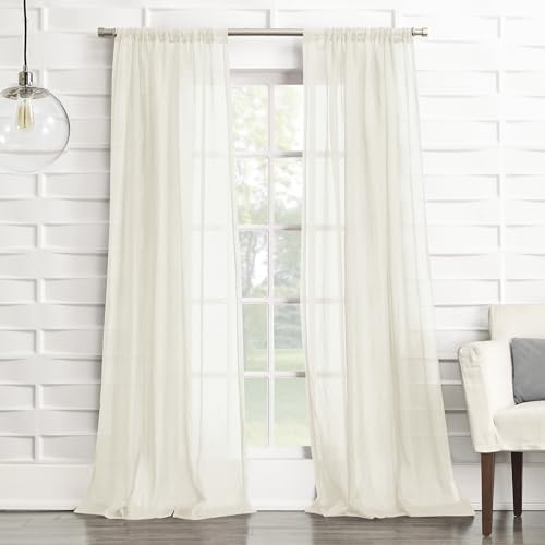 No. 918 Tayla Crushed Texture Semi-Sheer Rod Pocket Curtain Panel, 50" x 95", Cream Off-White - color: Cream Off-white, size: 50"W x 95"L (Pack of 1)