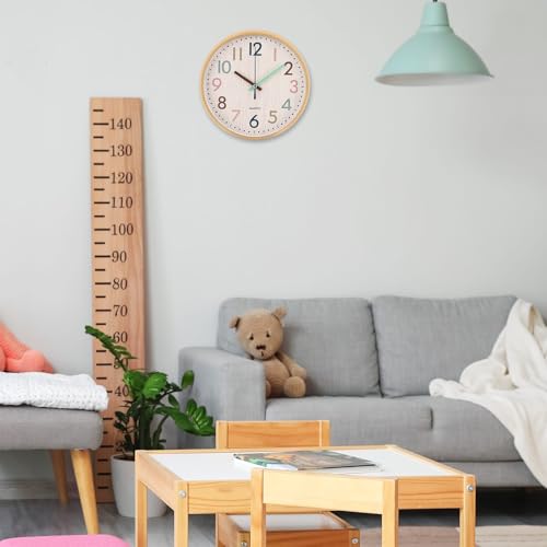 Qunclay Boho Classroom Wall Clock Colorful Fun 8 Inch Silent Non-Ticking