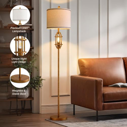 Floor Lamps for Living Room, 62.5'' Farmhouse Tall Lamp with 2 Light Source - color: Gold
