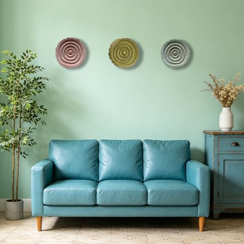 Metal Wall Sculpture, 10'' Round Textured Radiant Sunburst Wall Decor - color: 053B-Turquoise