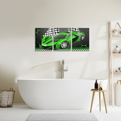 Feelyou Race Car Wall Art 12" x 16" x 3 - color: Green White Black