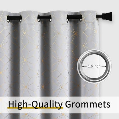 Beauoop Grey Gold 100% Blackout Curtains for Bedroom 50x63 2 Panels - color: Grey/Gold, size: 50"W x 63"L (Pack of 2)