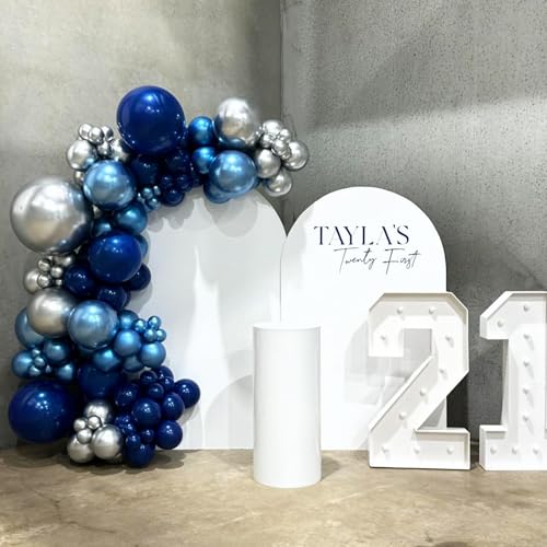 Blue Silver Balloon 12Inch Dark Metallic Blue Silver Confetti Latex Balloon - color: Blue Silver