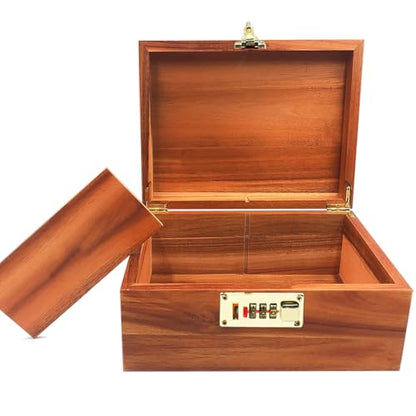 Large Wood Box Decorative Acacia Wooden Storage Box with Combination Lock With Adjustable Divider Wooden Keepsake Box with Hinged Lid Chest Stash Boxes Decorative Lockable Chest Box(Secret Grid) - style: Code Lock with partition