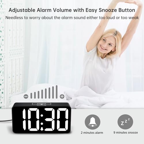 DreamSky Small Digital Alarm Clock for Bedroom, Large Big Numbers Display - color: Black Case White Digits
