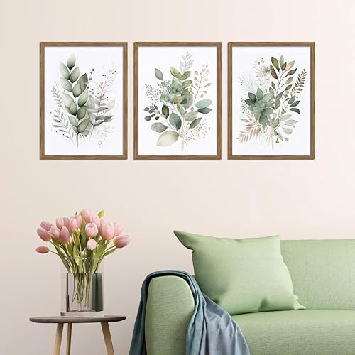 Sage Green Botanical Wall Art Set of 3, Wood Framed 16x24 Inch - color: Sage green, size: 24x16