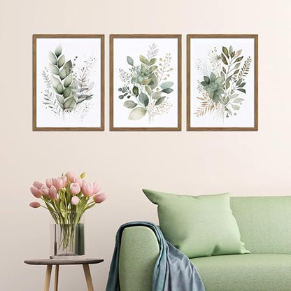 Sage Green Botanical Wall Art Set of 3, Wood Framed 16x24 Inch - color: Sage green, size: 24x16