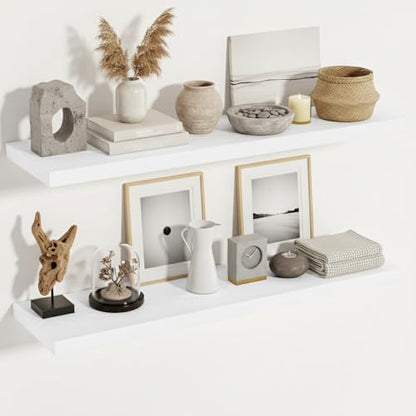 Vivelove 48 Inch White Floating Shelves, 12 Inches Deep Shelves, Set of 2 - color: White, size: 48”wx12”dx1.5”h