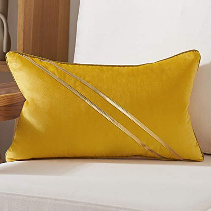 Avigers Lumbar Pillow Cover 12 x 20 Inch, Yellow, Velvet, Hidden Zipper - color: Yellow, size: 20" x 12" (Pack of 1)