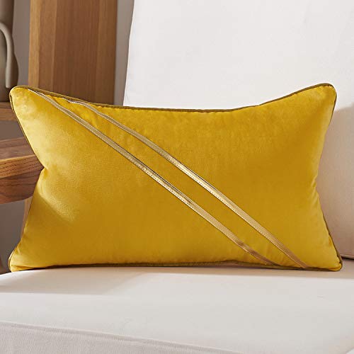 Avigers Lumbar Pillow Cover 12 x 20 Inch, Yellow, Velvet, Hidden Zipper - color: Yellow, size: 20" x 12" (Pack of 1)