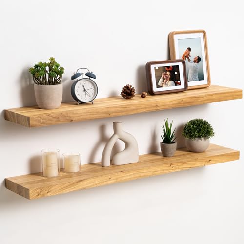 fuqing Floating Shelves for Wall, 36 Inch Rustic Solid Elm Wood Shelves - color: Natural Elm Flat Edge - 6.7"d, size: 36"L - 2Packs