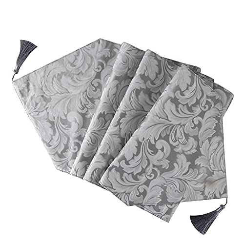 EHouseHome Jacquard Damask Reversible Silver Grey Table Runners with Tassels 13 x 72 inch Wrinkle and Water Resistant Spill-Proof Decorative Dining and Wedding Runners - color: Silver Grey With Tassels