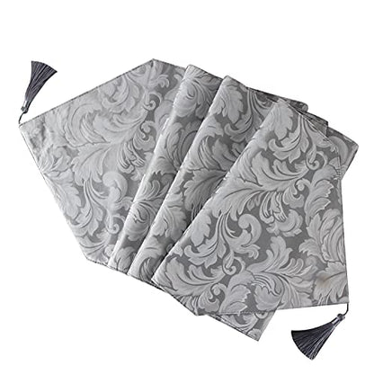 EHouseHome Jacquard Damask Reversible Silver Grey Table Runners with Tassels 13 x 72 inch Wrinkle and Water Resistant Spill-Proof Decorative Dining and Wedding Runners - color: Silver Grey With Tassels