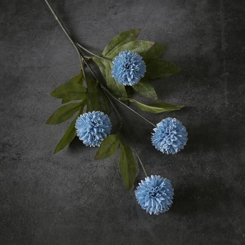 6 Pcs 27"Artificial Pompon Mum Silk Flower Stems for Vase (Dusty Blue) - color: Dusty Blue