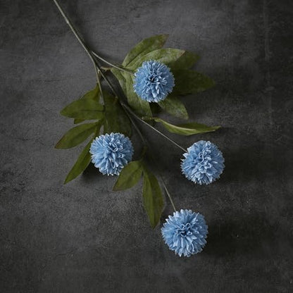 6 Pcs 27"Artificial Pompon Mum Silk Flower Stems for Vase (Dusty Blue) - color: Dusty Blue