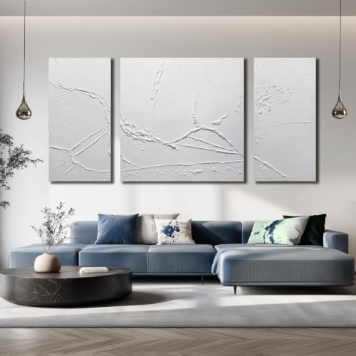 3 Panel White Abstract Wall Decor for Office Kitchen Living Room 59 X 118 Inch - color: White, size: 60"L x 60"W(1 Pieces) , 60"L x 30"W(2 Pieces)