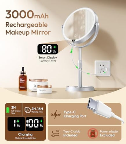 8" ABS Lighted Makeup Mirror with Lights, 20X Magnifying Mirror with Light - color: 8in-gray