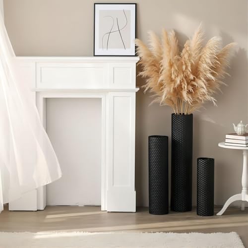Bigsee 3pcs Black Tall Floor Vases - Metal Big Vases for Decor Living Room