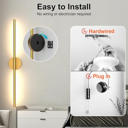 Tartek Battery Operated Wall Sconces Set of Two, Rechargeable Wall Lights with Remote Control, Dimmable 3000K-6000K LED Wall Lamp, 360°Rotate, Long Wireless Sconces for Living Room, Bedroom - color: Gold