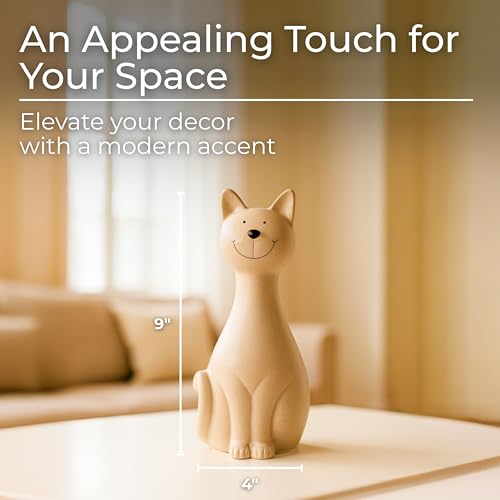 Skinny Sitting Kitty Figurine – Handcrafted Ceramic Cat Decorative Accent for Shelf, Console, or Coffee Table Display, Casual and Modern Living Room or Office Home Decor, 9", Gray